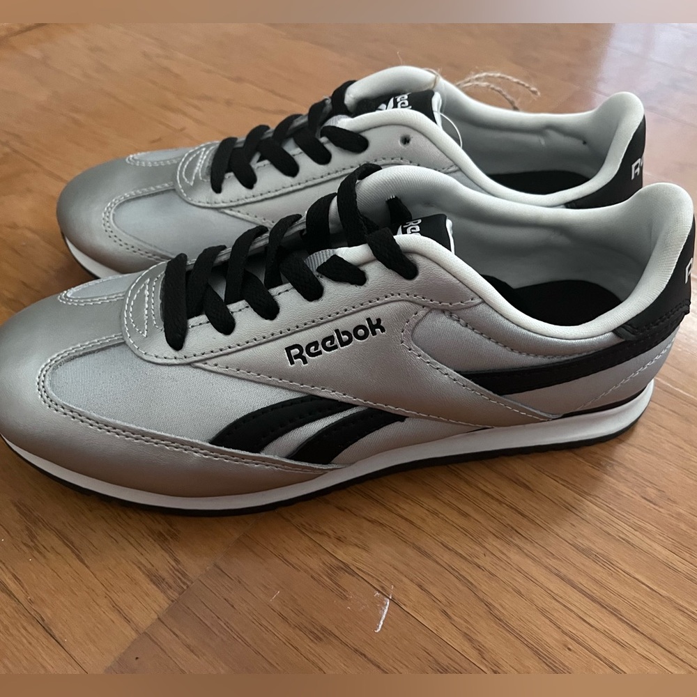 Reebok Silver and Black Retro Sneakers